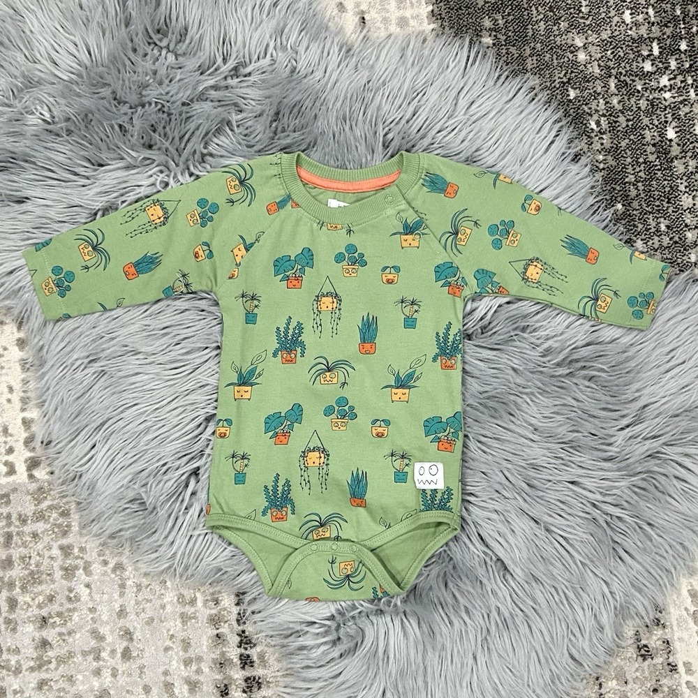 Indikidual Unisex Green Plant Print Long Sleeve Baby Bodysuit Size‎ 0-6month